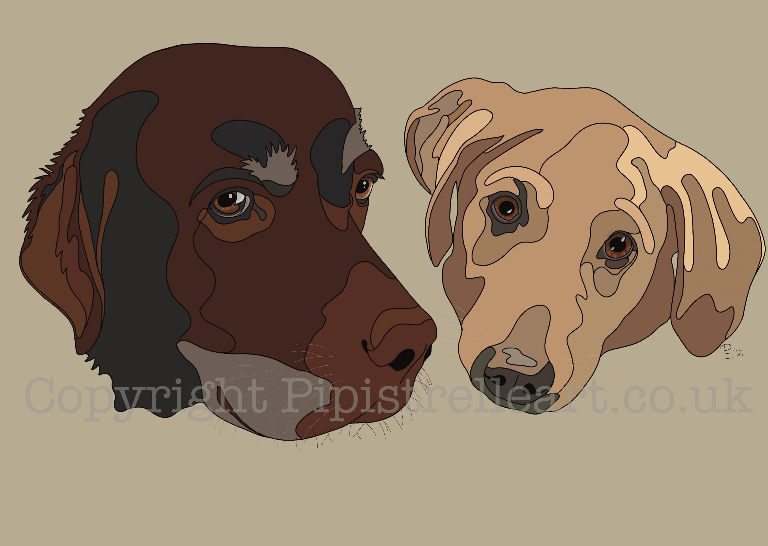 Ruby and Stella Digital dog portraits of two gorgeous labradors