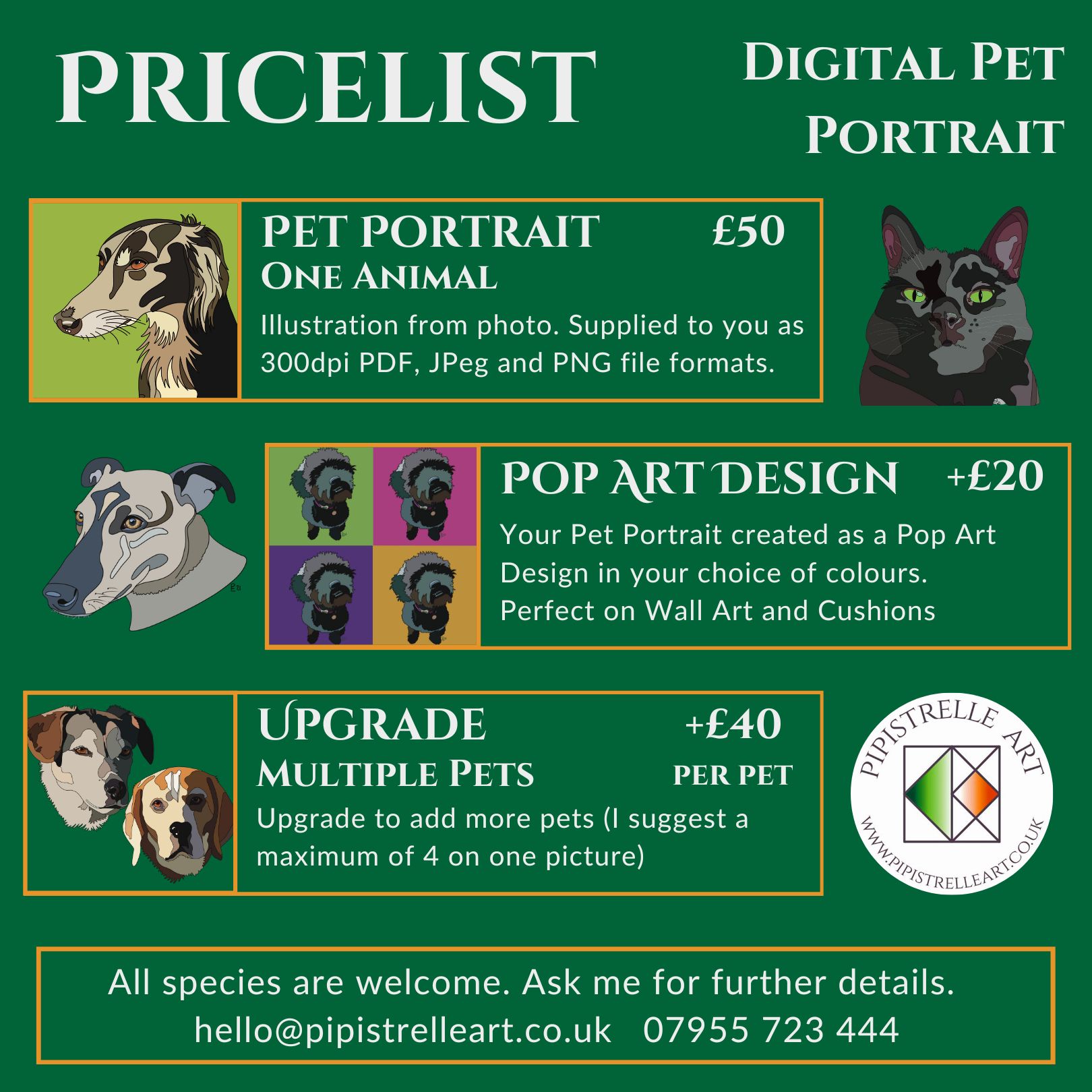 Price list for Digital Pet Portraits